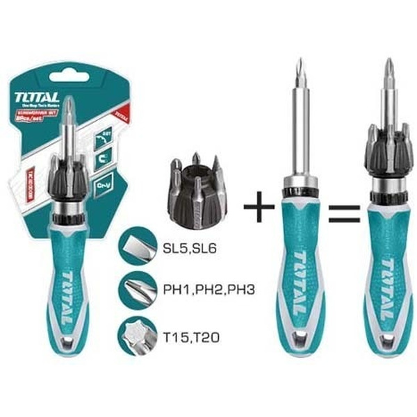 Отвевертка реверсивная с набором бит Total TACSD30086 (8 предметов)