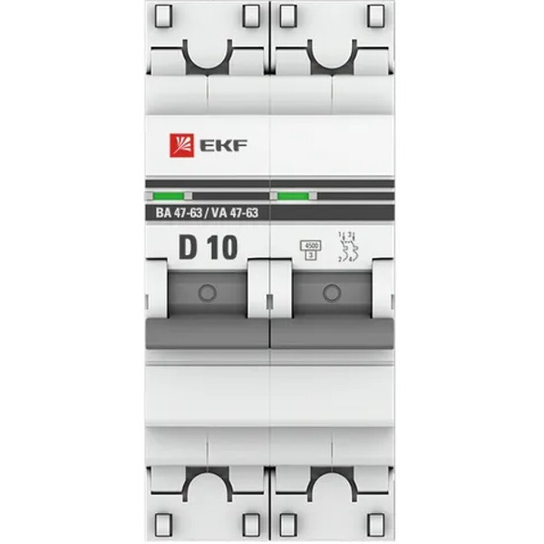 Выключатель автоматический EKF PROxima ВА 47-63 2P 10А (D) 4,5kA