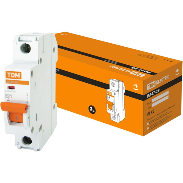 Выключатель автоматический TDM ВА 47-29 1Р 20А (D) 4.5кА SQ0206-0142