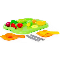 Набор детской посуды Полесье с зелёным подносом и набором продуктов 71815 (18 элементов)