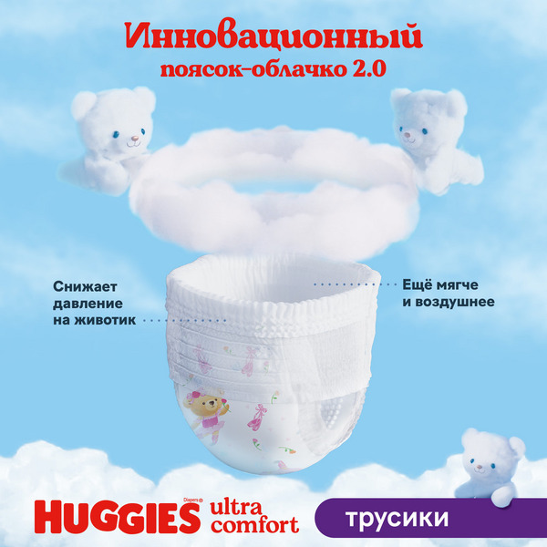 Детские одноразовые трусики-подгузники HUGGIES ULTRA COMFORT Mega 7 (> 17кг)*40шт.Girl