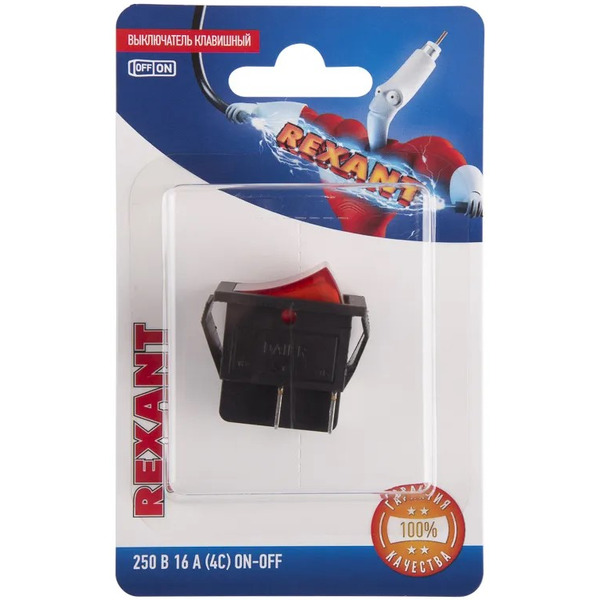 Выключатель клавишный Rexant 06-0303-B (16А (4с) ON-OFF красный)