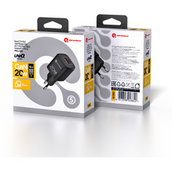 Зарядное устройство сетевое Atomic UniQ G201 GAN 20W USB A+C / 10.180 (черный)