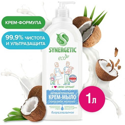 Жидкое крем-мыло SYNERGETIC «Кокосовое молочко» увлажнение, гипоаллергенный, 1л