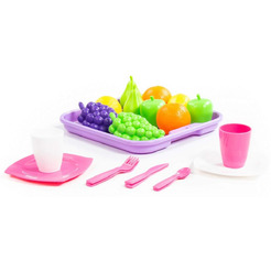 Набор игрушечных продуктов Полесье Набор продуктов №2 с посудкой и подносом 46970 (в сеточке)