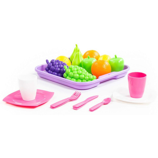 Набор игрушечных продуктов Полесье Набор продуктов №2 с посудкой и подносом 46970 (в сеточке)