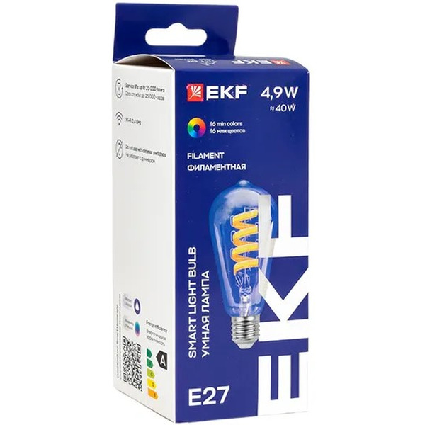 Умная филаментная лампа EKF Connect E27 ST64 RGB