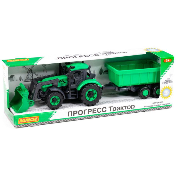 Трактор Полесье Прогресс с прицепом и ковшом 91840 (зелёный)