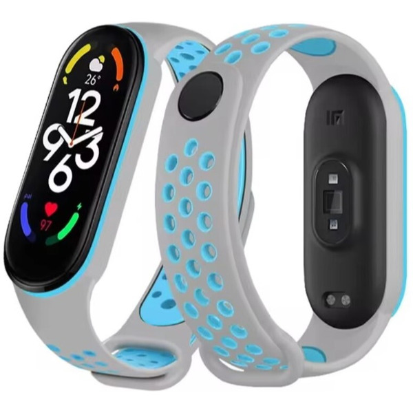 Ремешок Bingo Sport для XIAOMI Mi Band 5/6/7 Серый с голубым