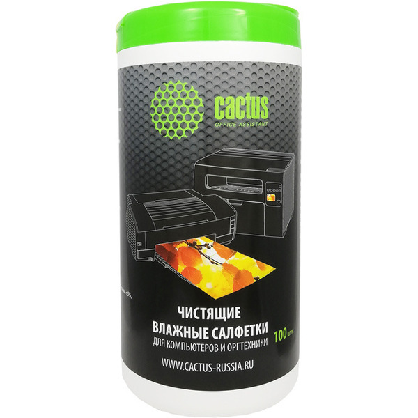Салфетки Cactus CS-T1002 для компьютеров и оргтехники, 100шт
