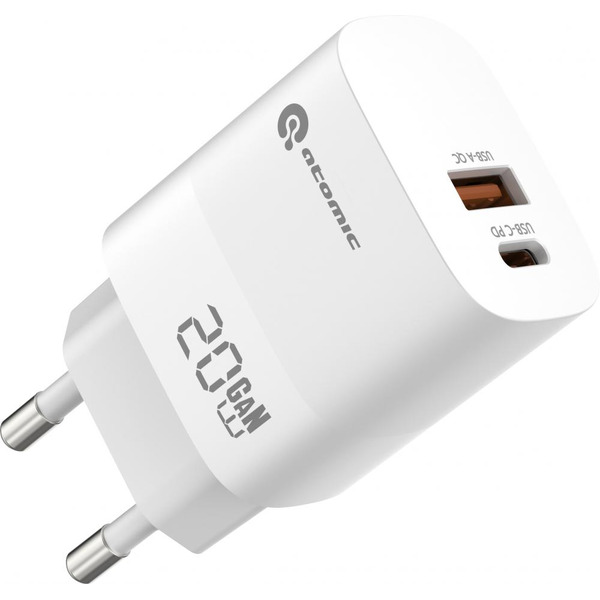Зарядное устройство Atomic MOTION G202 GAN 20W 2-порта USB (A+C) с кабелем USB (С-L) 1.5 метра, цвет белый | 10.204