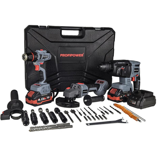 Аккумуляторный бесщеточный НАБОР 2в1 Profipower ProfiSet-3E18 (Li-ion-2шт, 4Ач, З/У, кейс, E0080,T0056, T0058)