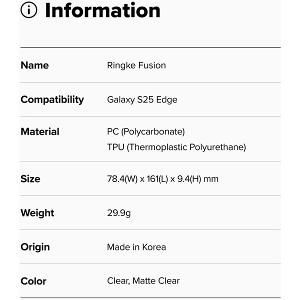 Чехол Ringke FUSION для Galaxy S25 Edge MATTE CLEAR