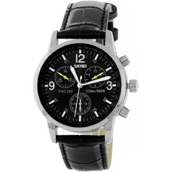 Наручные часы Skmei 9070 (черный кожаный ремень)