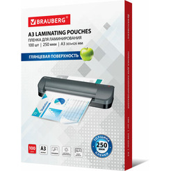 Пленка для ламинирования BRAUBERG глянцевая A3 250 мкм 100 шт 531779