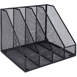Лоток для бумаг DELI 78986 (черный, вертикальный, 4 отделения, металлическая сетка )