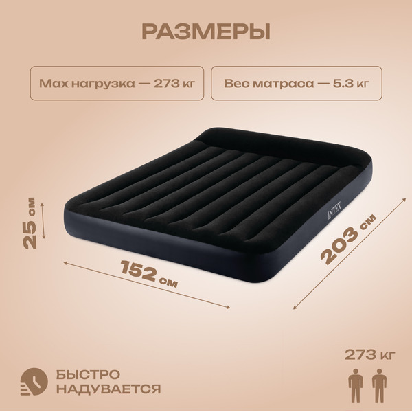 Надувной матрас с подголовником INTEX Queen Classic 64143