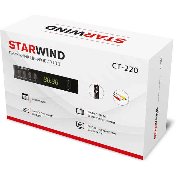 Ресивер DVB-T2 Starwind CT-220 (черный)