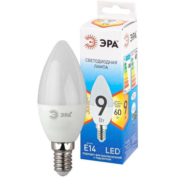 Лампа светодиодная ЭРА QX LED-9 Вт-В35-2700K-E14  (арт.B35-10W-827-E14) 10/100