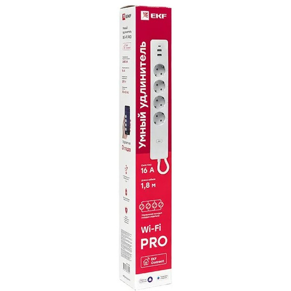 Умный удлинитель EKF Connect PRO Wi-Fi c USB RCE-2-WF