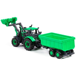 Трактор Полесье Прогресс с прицепом и ковшом 91840 (зелёный)