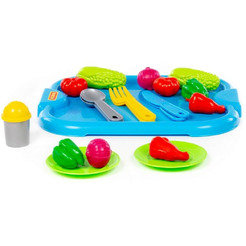 Набор детской посуды Полесье с голубым подносом и набором продуктов 71839 (19 элементов)