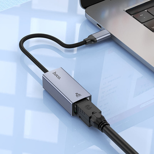 Адаптер Hoco UA37 USB Type-C - RJ45 (0.12 м, металлик)