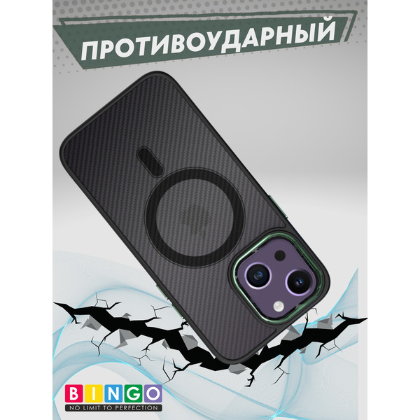 Бампер Bingo Metal Magnetic Carbon iPhone 14 Зеленый