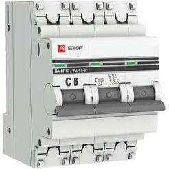 Выключатель автоматический EKF PROxima ВА 47-63 3P 6А (C) 4.5kA