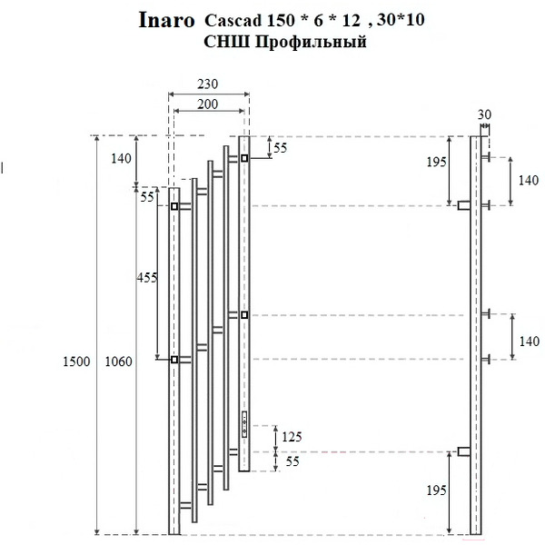 Полотенцесушитель электрический Маргроид Ferrum Inaro Cascade СНШ Профильный 120x5 (черный матовый, таймер справа)