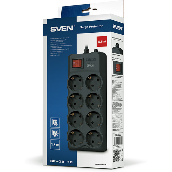 Сетевой фильтр SVEN SF-08-16 (черный)