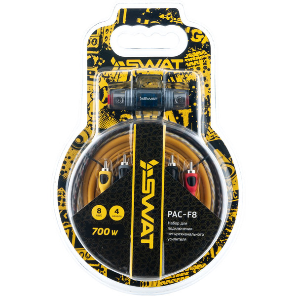 Набор проводов для подключения 4-канального усилителя 8Ga Swat PAC-F8