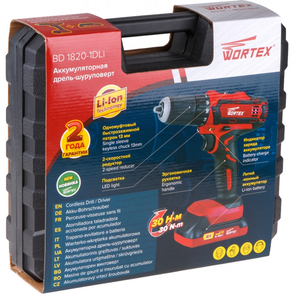 Дрель-шуруповерт WORTEX BD 1820-1 DLi (BD18201DLi1029) с 2-мя АКБ