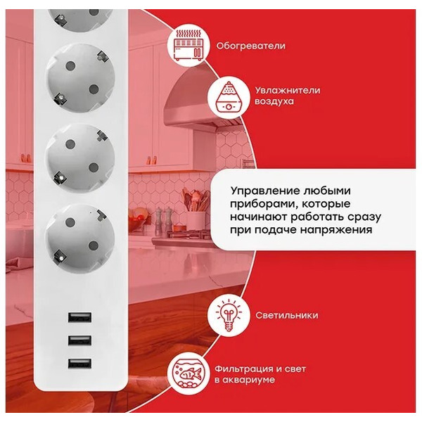 Умный удлинитель EKF Connect Wi-Fi с USB RCE-1-WF