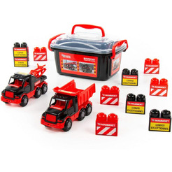 Автомобиль-самосвал Полесье 57143 215-01 MAMMOET+ автомобиль-эвакуатор + конструктор (10 элементов)