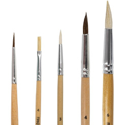 Кисти ПИФАГОР 200892 (из ворса пони кругл. №1,4, коза кругл. №3,6, щетина №4) 5 шт.