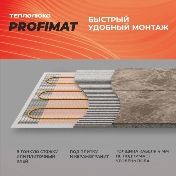 Нагревательный мат Теплолюкс ProfiMat 180 6 кв.м. 1080 Вт