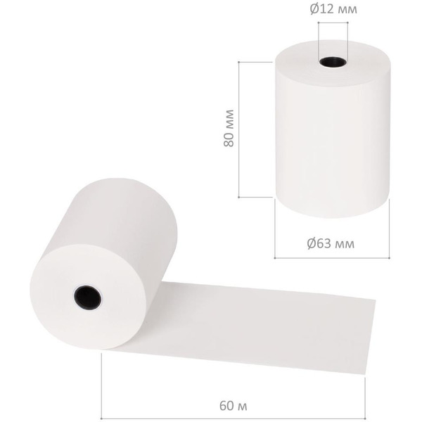 Чековая лента BRAUBERG 110887 80мм(диаметр 63мм, длина 60м, втулка 12мм), 9 шт.
