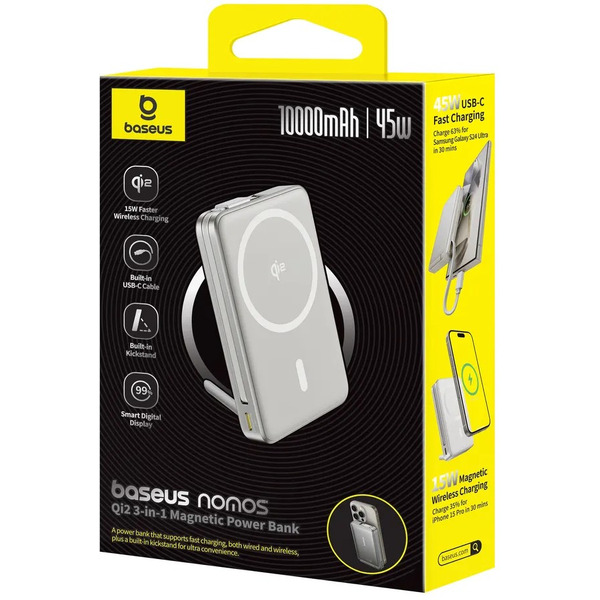 Внешний аккумулятор Baseus Nomos Qi2 Magnetic Power Bank 10000mAh (серебристый)