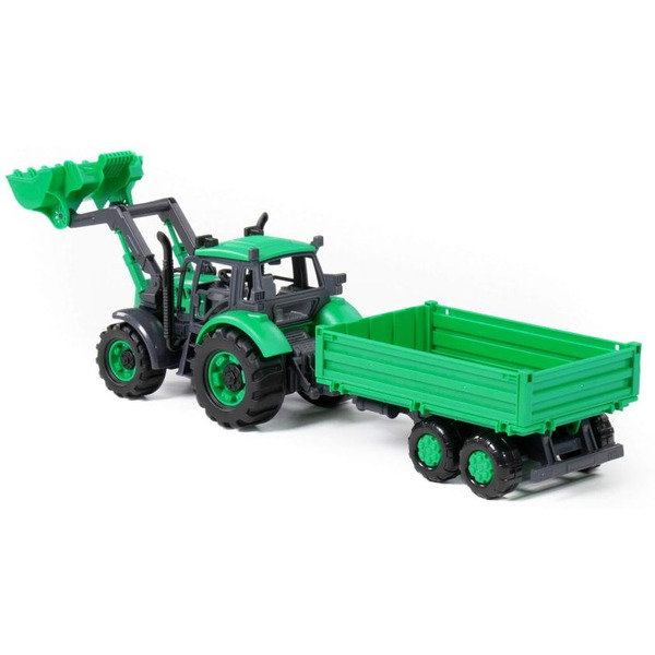 Трактор Полесье Прогресс с бортовым прицепом и ковшом инерционный (зелёный) 94650