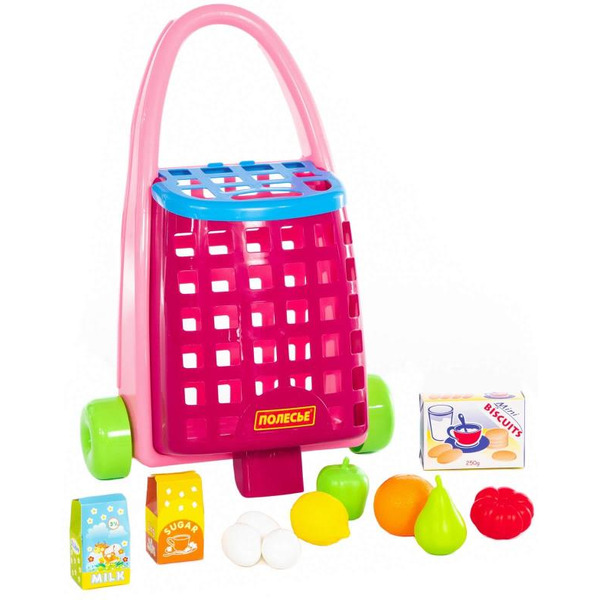 Тележка игрушечная Полесье Забавная с набором продуктов 67944