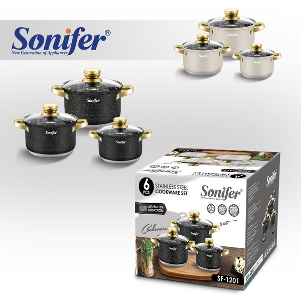 Набор кастрюль с крышками Sonifer SF-1201B (белый)