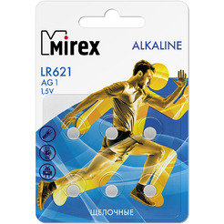 Батарея щелочная Mirex AG1 / LR621 1,5V 6 шт (6/216/648), блистер 23702-LR621-E6