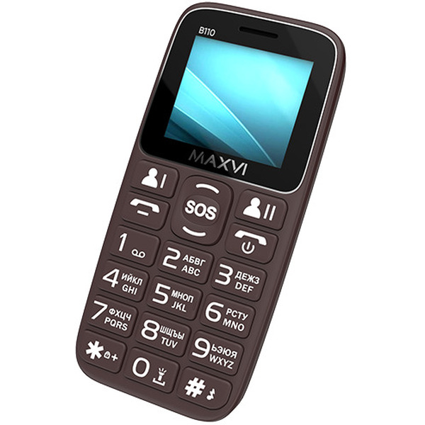 Кнопочный телефон Maxvi B110 + ЗУ WC-112 (коричневый)