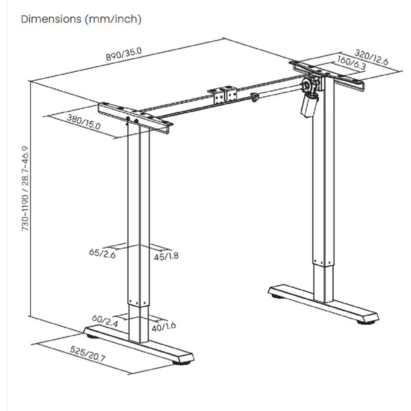 Рама к столу Ergosmart Electric Desk Light WHITE
