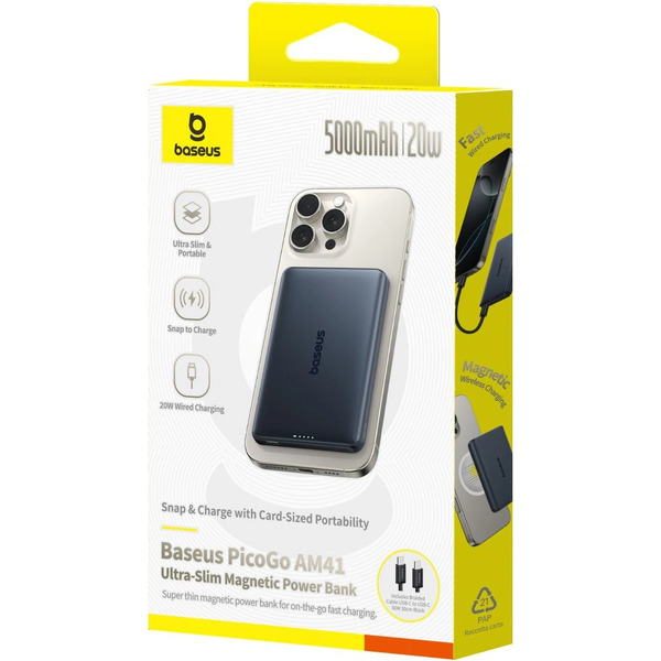 Внешний аккумулятор Baseus PicoGo AM41 Ultra-Slim Magnetic Power Bank 5000mAh (черный)