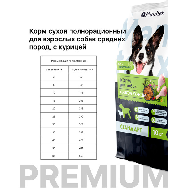 Сухой корм для собак Manitex Стандарт Для взрослых средних пород курица и розмарин (10кг)