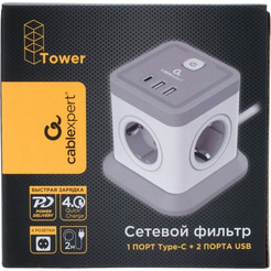 Сетевой фильтр Cablexpert TWR-4-CU2-W-2