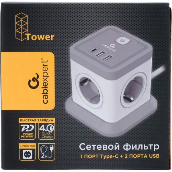 Сетевой фильтр Cablexpert TWR-4-CU2-W-2