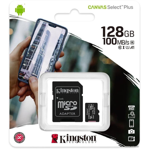 Карта памяти Kingston Canvas Select Plus microSDXC 128GB SDCS2/128GB (с адаптером)